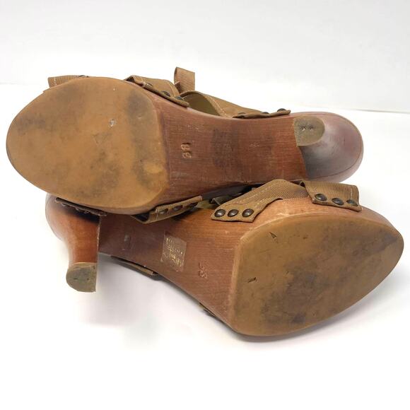 STELLA MCCARTNEY Brown Grosgrain Lace Up Sling Back Heels - Picture 3 of 12